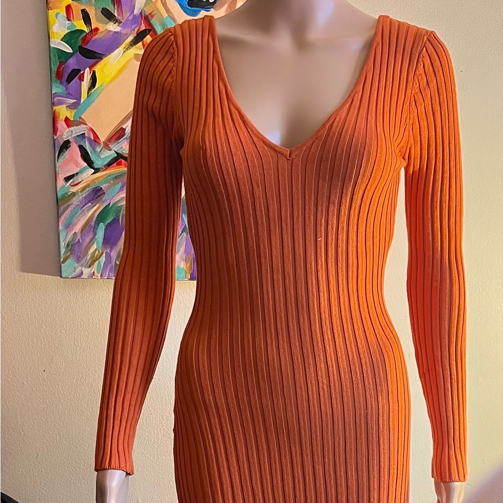 Women’s fashion nova orange rib knit dress size small